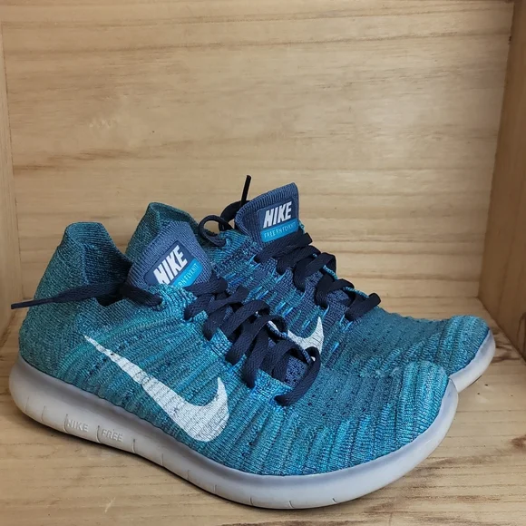 Nike Free RN Flyknit Women's 6 Running Shoes 831070-404 Blue White Ocean Fog - Picture 3 of 10